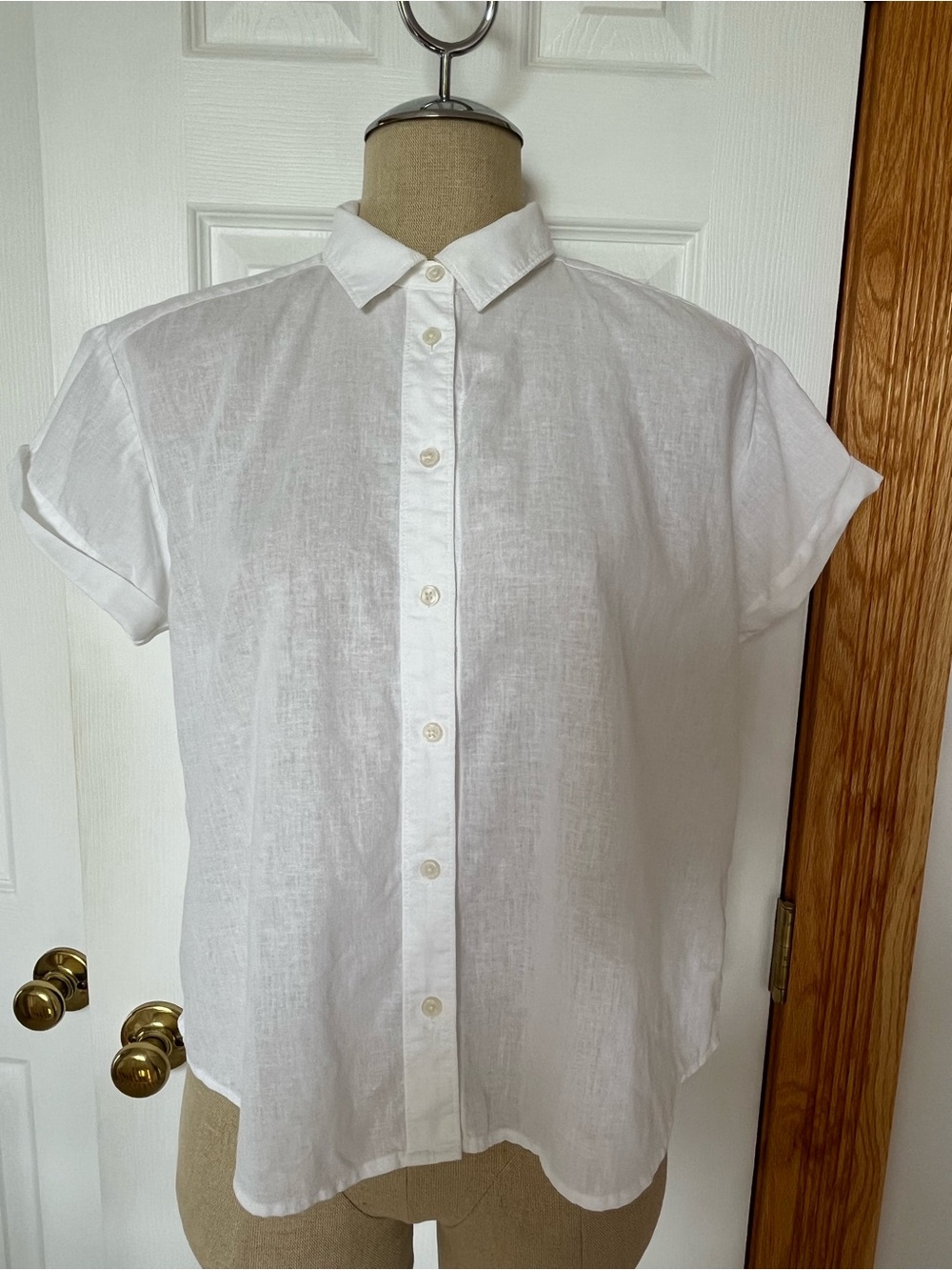 J Crew Short Sleeve White Linen / Cotton Button Down Shirt-Small
